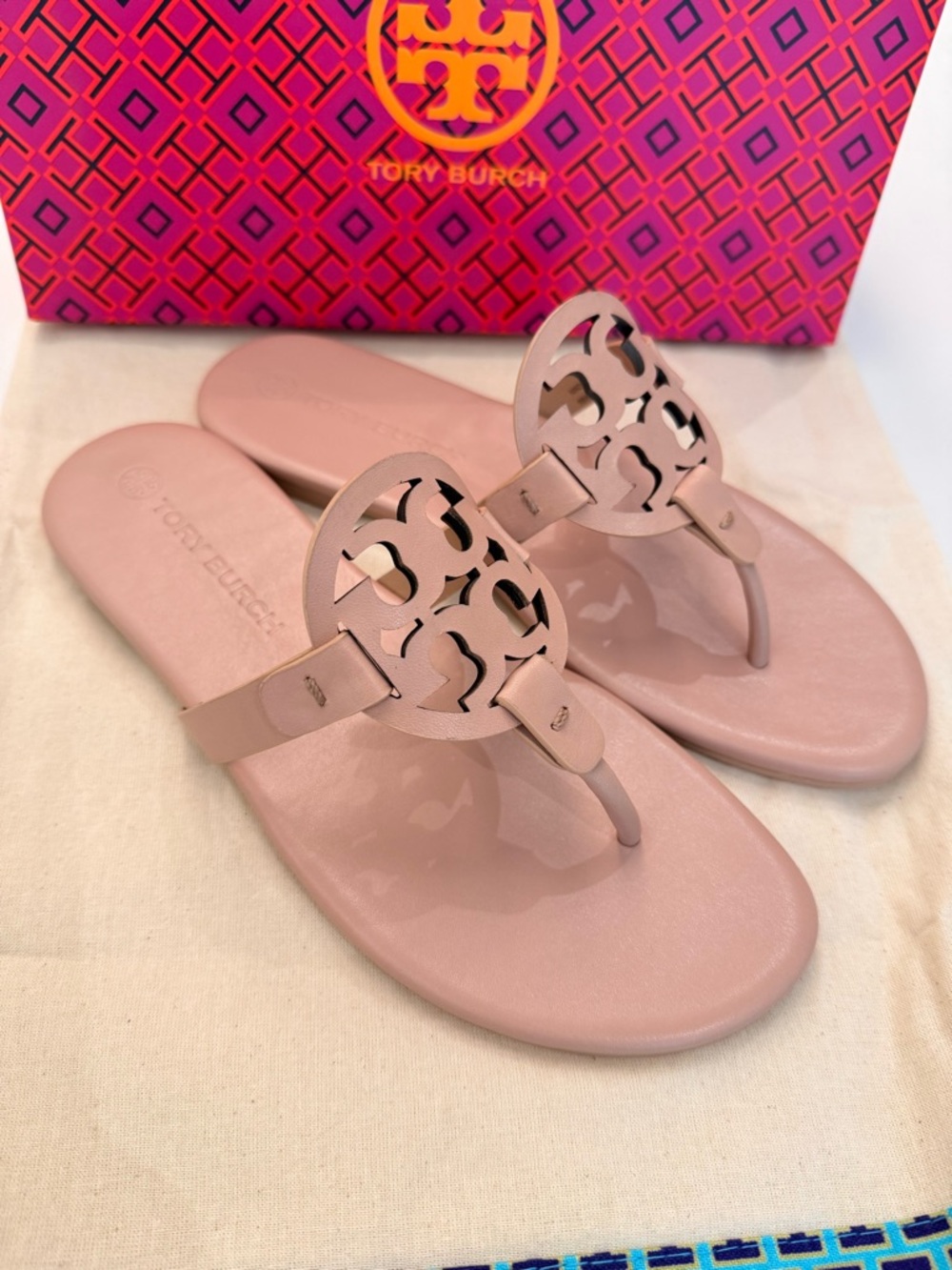 Tory Burch Miller Soft‎ Calf Leather Sandals Light Sand Style 90582